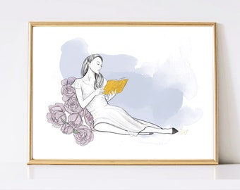 Book Lover Watercolor Painting – Fashion Art Print