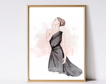 Fashion Illustration Kunstdruck – Glamouröse Frau im Kleid