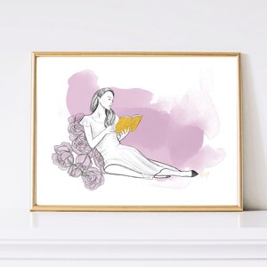 Book Lover (purple background) - Glam Watercolor Painting Wall Decor - Beauty Art - Simple Fashion Artwork - Fashion art Print - Reader Art