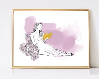 Book Lover Watercolor Art Print – Glam Fashion Illustration