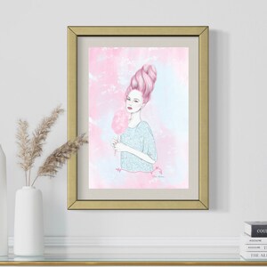 Fun Prints for Home Candy Wall Art For Living Room Cotton Candy Painting Girl Room Art Pink and Blue Wall Decor for Her