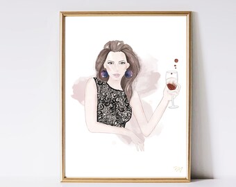 Impression d'art aquarelle à la mode Wine O'Clock - Décoration murale glamour