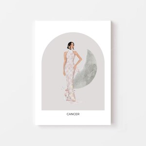 Cancer print - Girly Watercolor Art - Watercolor Fashion Artwork - Fashion art Print - Fashion illustration - wall art - Zodiac art