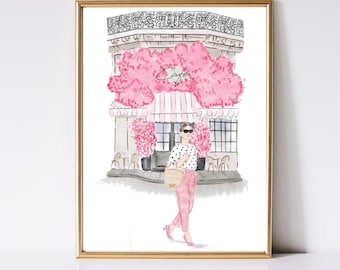 Paris Cafe Watercolor Fashion Illustration Art Print