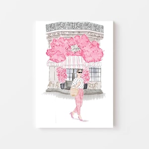 Paris Inspired Fashion Wall Art Pink Illustration Trendy Gallery Wall Decor Gift for Fashion Lover Paris Cafe Artwork for Living Room