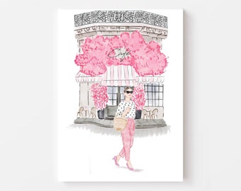Paris Cafe Watercolor Fashion Illustration Art Print