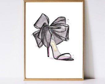 Fashion Heel Watercolor Art Print, Designer Shoe Illustration