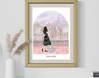 Impressão artística em aquarela da paisagem urbana de Nova York: Ilustração de moda