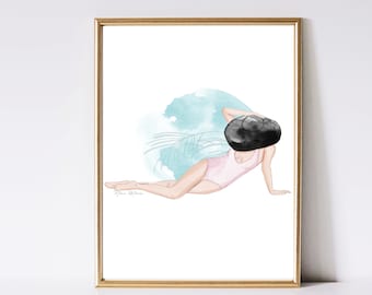 Aquarel strandmode – Zonnehoed zomermeisje kunstafdruk