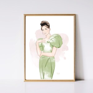 RetroVERT Fashion Print - Pittura ad acquerello ispirata alla moda Decorazione da parete, Arte femminile, Arte glam, Lusso, Arte originale, Arte da parete, Pittura