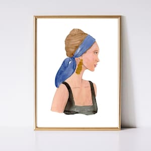 Stampa di illustrazioni di moda, opera d'arte Blue Ribbon, elegante arte murale per la casa, angolo accogliente, decorazione artistica glamour, regalo di compleanno per gli amanti della moda