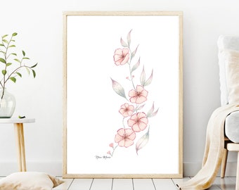 Cherry Blossom Watercolor Art Print, Botanical Floral Design