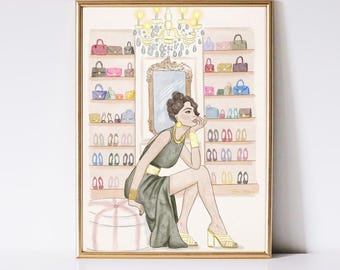 Fashion Illustration Print, Luxury Closet Wall Art, Watercolour Art Print, Gift for Her