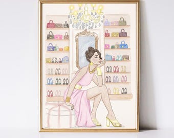 Fashion Illustration Print, Luxury Closet Wall Art, Watercolour Art Print, Gift for Her