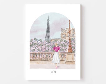 Impression d'art illustration de mode tour Eiffel, déco parisienne