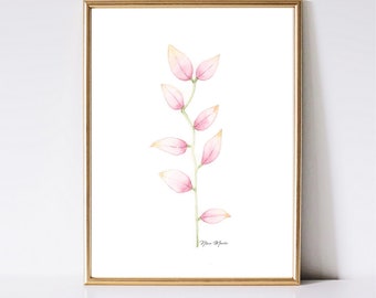Pink Leaf Watercolor Painting: Floral Botanical Wall Art