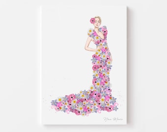Floral Fashion Illustration Art Print, Botanical Gallery Wall Decor