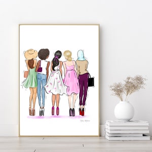 Stronger Together Fashion Girls Art Print, Fashion Art for Home Decor, Nina Maric Illustration  Hand Painted Wall Decor, Diverse Women Art