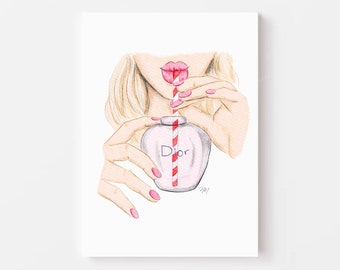 Perfume Fashion Illustration Art Print: Glamorous Home Decor