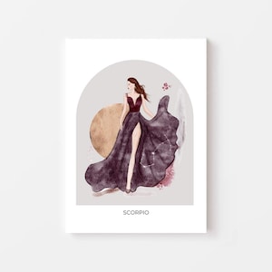 Fashion Illustration Scorpio Art Print Gift for Her Home Decor Zodiac Art Prints Horoscope Wall Decor Birthday Poster Art Unique Gift Idea