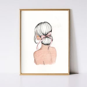 Minimalist Watercolor Art Print Bow Wall Art for Living Room Fashion Illustration Painting Art Print Pink Entryway Wall Decor for Bedroom