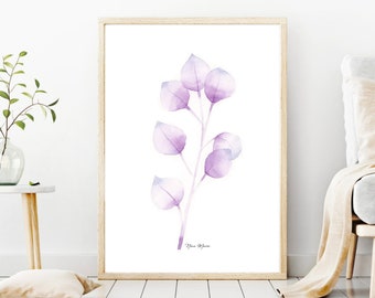 Floral Watercolor Art Print, Purple Botanical Wall Decor