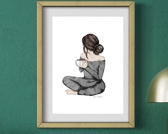 Tea Lover Art Print, Serene Watercolor Fashion Illustration