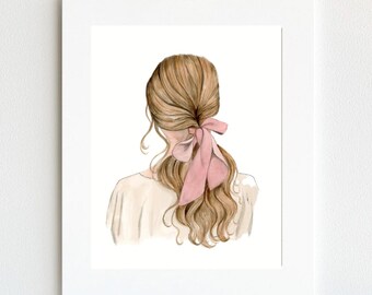 Pink Bow Art Print | Fashion Illustration, Minimalist Watercolor