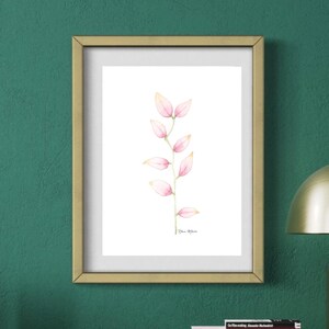 Pink Botanical Leaf Watercolor Painting Pink Leaf Artwork for Home Decor Pink Decor for Nature Lovers Girl Nursery Art Decorating