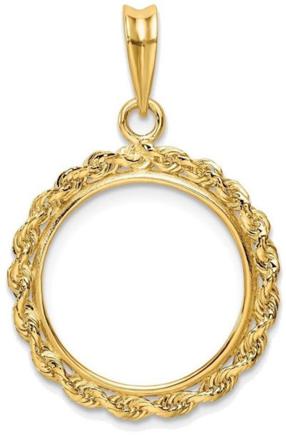14k Yellow Gold 2mm Rope Edge 16.5mm Prong Coin Bezel Pendant - Fits 1/ ...