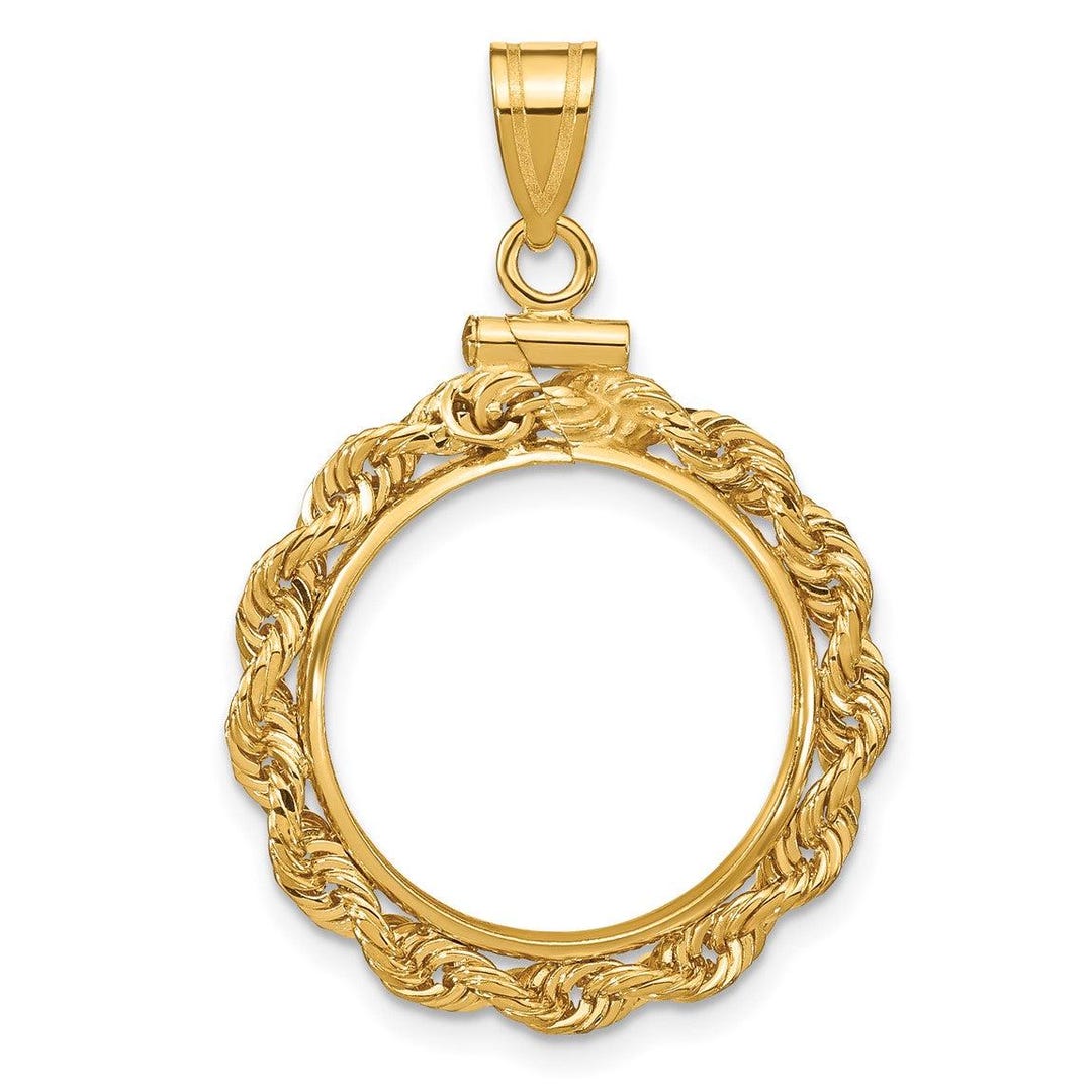 14k Yellow Gold 18mm 3mm Rope Screw Top Coin Bezel Pendant - Fits 1/10 ...