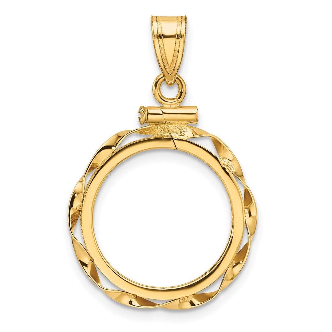10k Polished Hand Twisted Ribbon 16.5mm X 1.35mm Screw Top Coin Bezel ...