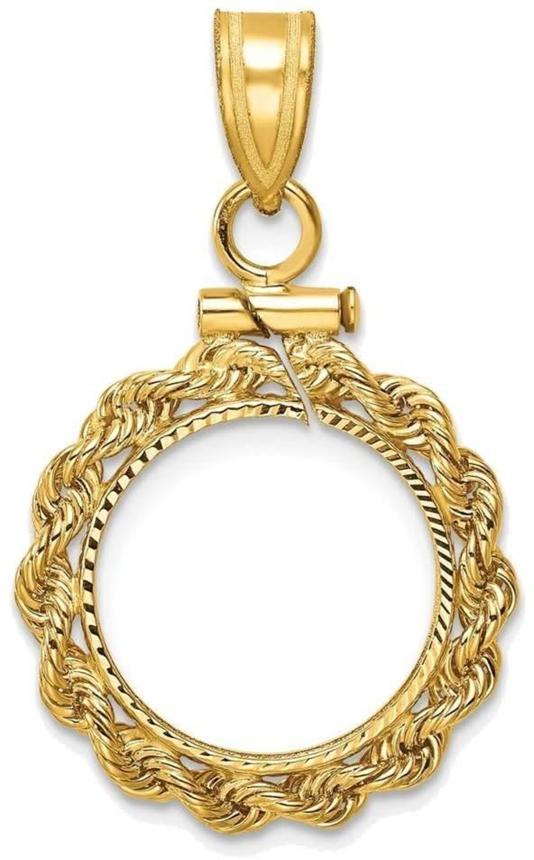 14k Yellow Gold Rope Diamond-cut Screw Top 14mm Coin Bezel Pendant ...