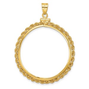 14k Yellow Gold 2mm Rope Screw Top 32mm Coin Bezel Pendant - Fits 1 oz Australian Nugget, 1 oz Kangaroo, 1 oz Panda, and Other Coins