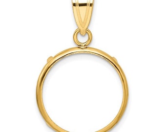 14k Yellow Gold 17.8mm Polished Prong Coin Bezel Pendant - Fits US 2.50 Liberty and Other Coins