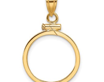 10k Yellow Gold Polished 16.5mm x 1.35mm Screw Top Coin Bezel Pendant - Fits 1/10 oz American Eagle and 1/10 oz Krugerrand