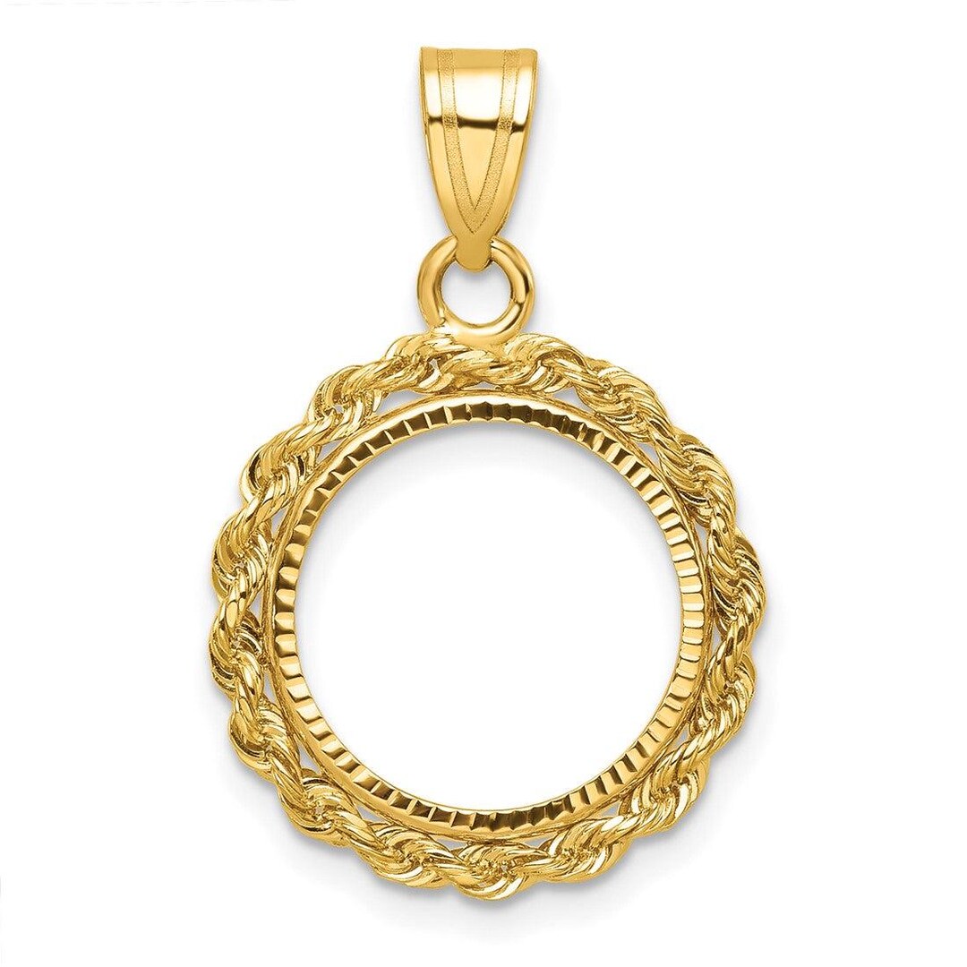 14k Yellow Gold Diamond-cut With Rope 14.0mm Prong Coin Bezel Pendant ...
