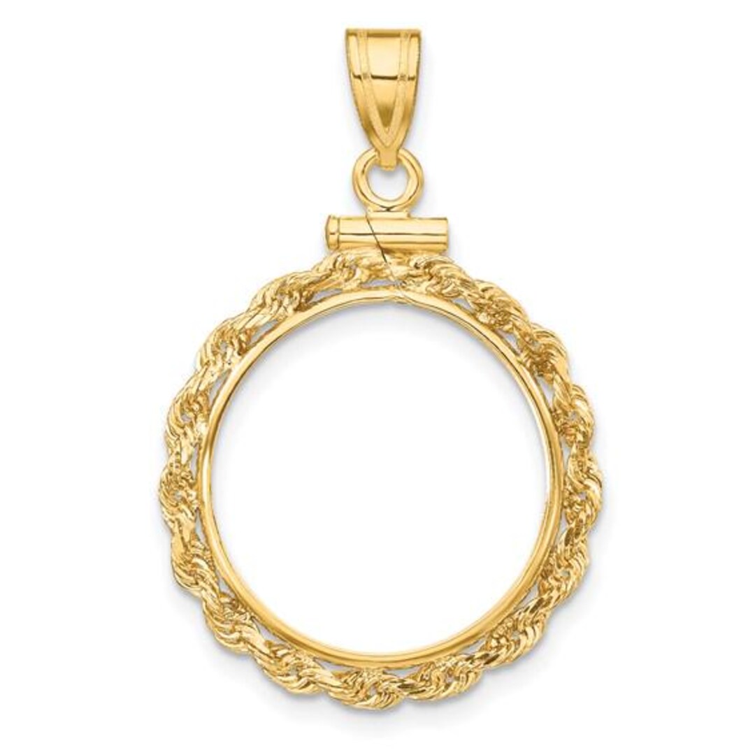 14k Yellow Gold 2mm Rope Screw Top 17.8mm Coin Bezel Pendant - Fits US ...