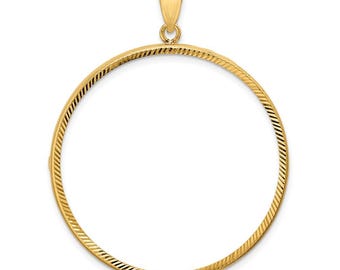 10k Yellow Gold Polished and Diamond-cut 38.1mm Prong Coin Bezel Pendant - Fits Statue of Liberty Silver Dollar, US Morgan Silver Dollar,