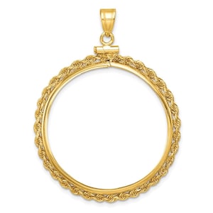 14k Yellow Gold 2mm Rope Screw Top 32mm Coin Bezel Pendant - Fits 1 oz Australian Nugget, 1 oz Kangaroo, 1 oz Panda, and Other Coins