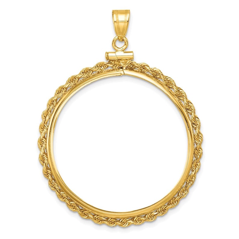 14k Yellow Gold 2mm Rope Screw Top 32mm Coin Bezel Pendant - Fits 1 oz Australian Nugget, 1 oz Kangaroo, 1 oz Panda, and Other Coins