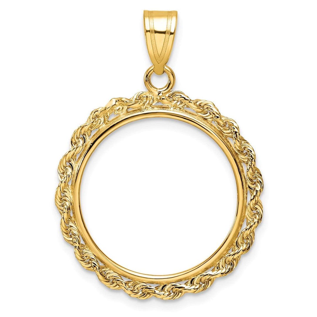 14k Yellow Gold 2mm Rope Edge 19.0mm Prong Coin Bezel Pendant - Fits 5 ...