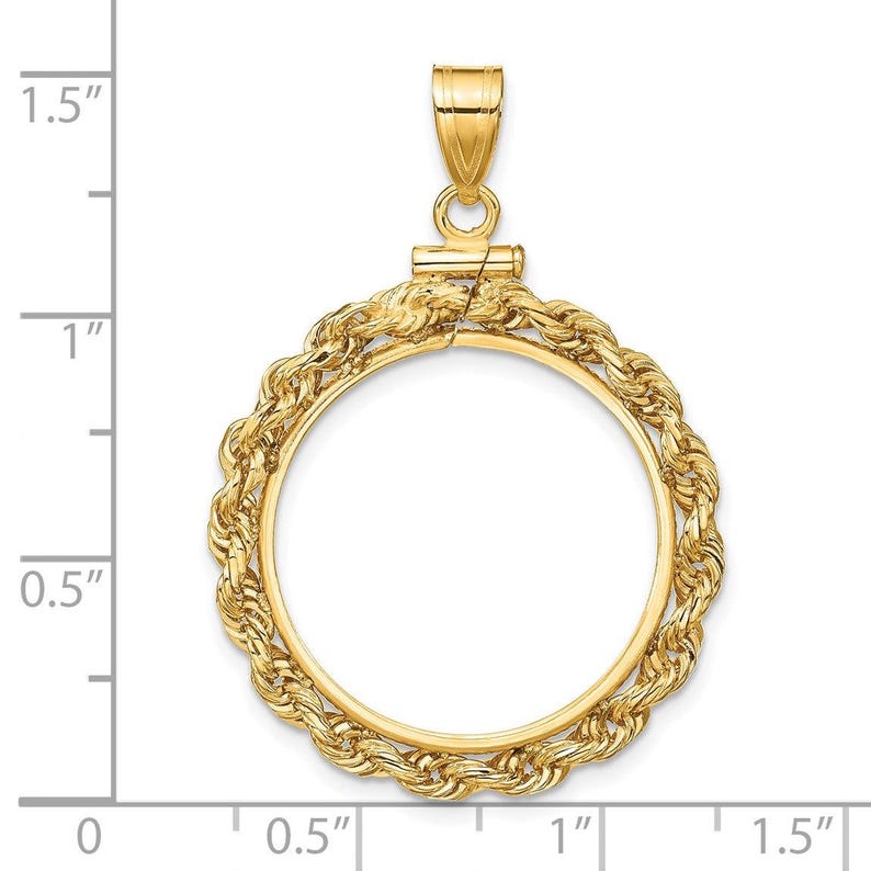 14k Yellow Gold 22mm 3mm Rope Screw Top Coin Bezel Pendant - Fits 1/4 ...