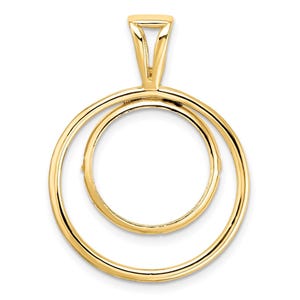 14k Yellow Gold Offset Double Circle 15mm Prong Coin Bezel Pendant - Fits US 1 Type 2