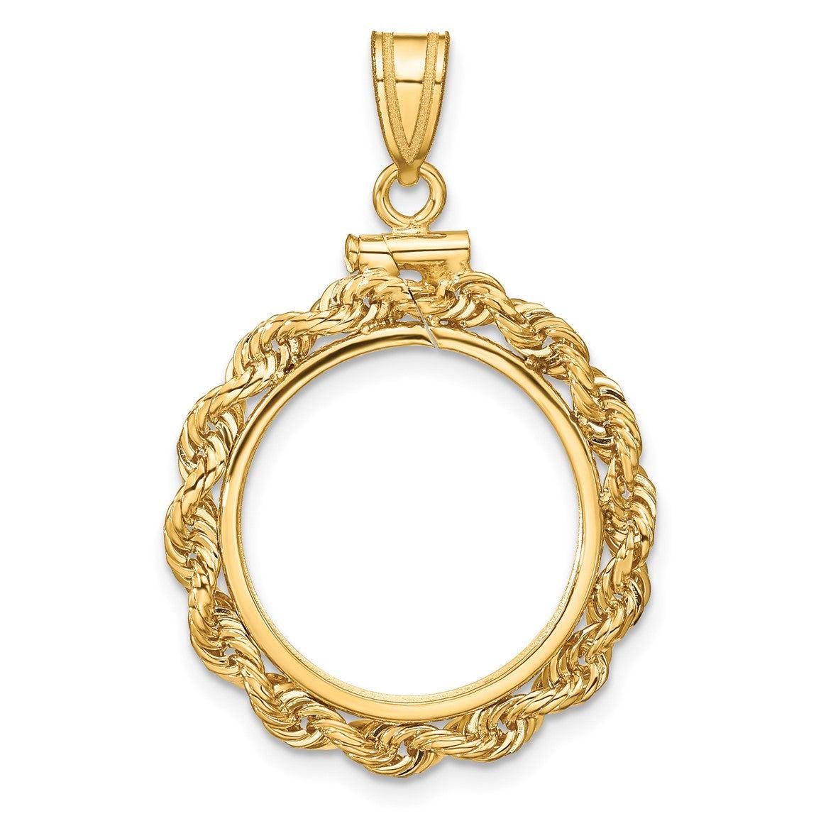 14k Yellow Gold 17.8mm 3mm Rope Screw Top Coin Bezel Pendant - Fits US ...
