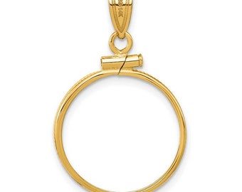 14k Yellow Gold 19.0 mm Polished Screw Top Coin Bezel Pendant - Fits 5 Pesos