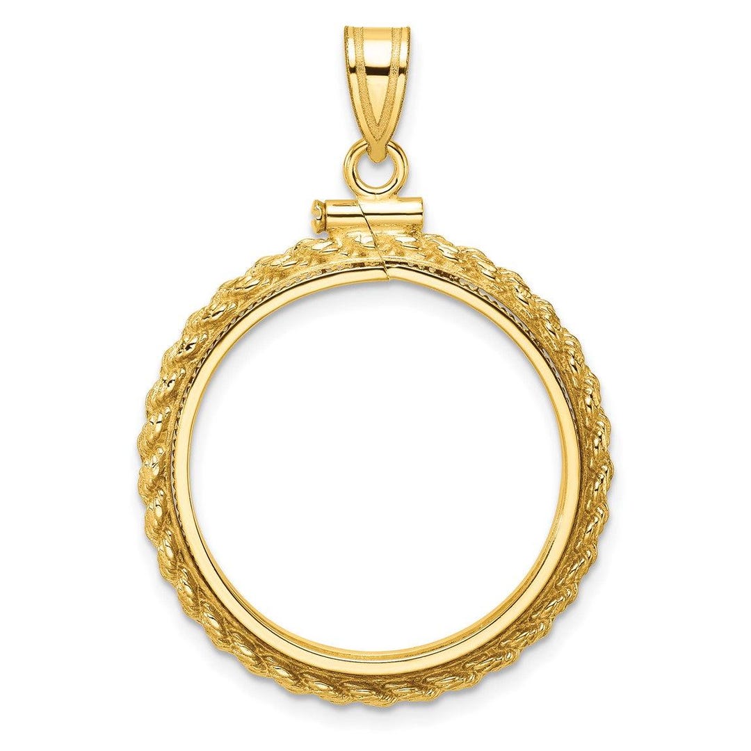 14k Yellow Gold Casted Rope 22mm Screw Top Coin Bezel Pendant - Fits 1/ ...