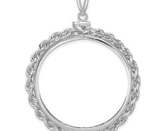 14k White Gold Rope Screw Top 34.2mm x 2.85mm Coin Bezel Pendant - Fits US 20 Liberty and US 20 St. Gaudens