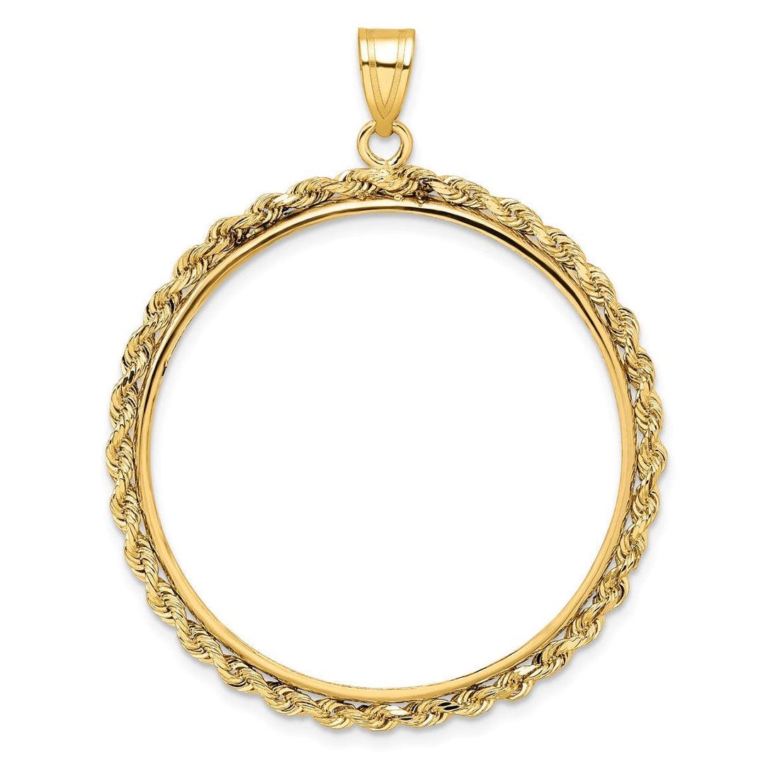 14k Yellow Gold 2mm Rope Edge 32mm Prong Coin Bezel Pendant - Fits 1 Oz ...