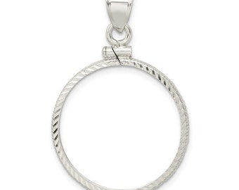 Sterling Silver 24.1 x 1.7mm Diamond-Cut Coin Bezel Pendant